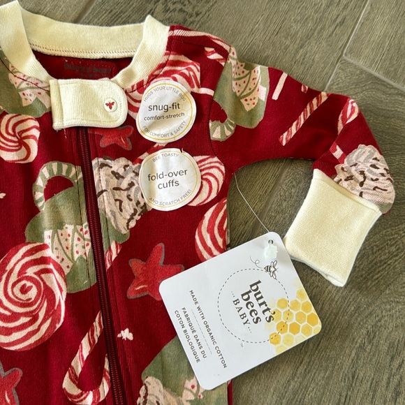 Burt’s bees baby organic cotton snug fit cocoa and candy footed pajamas red - Picture 5 of 8